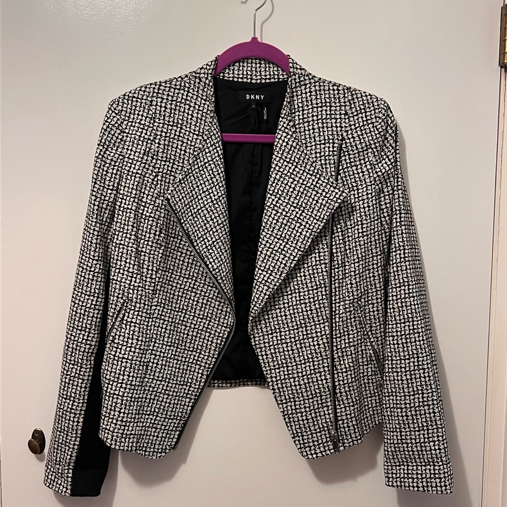 DKNY Asymmetrical Zipper Jacket, Black and White, Size 4